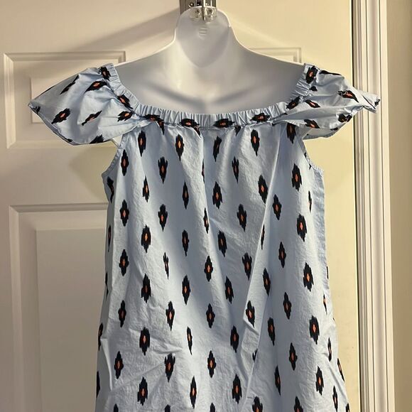 J. Crew Light Blue Cotton Abstract Design Fluttered Sleeve Sundress- Small - Picture 9 of 14